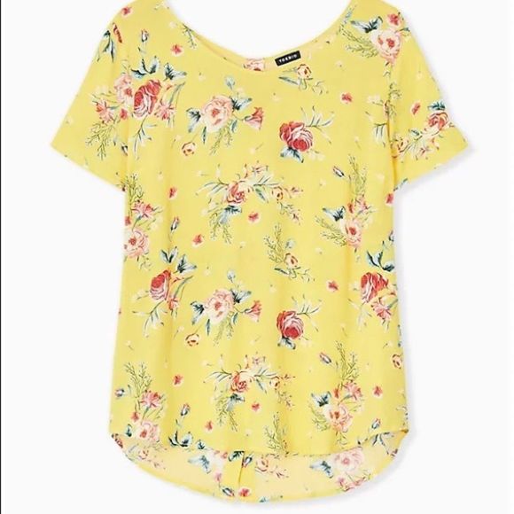 Torrid • Yellow Floral Gauze Button Back Blouse - Picture 1 of 9